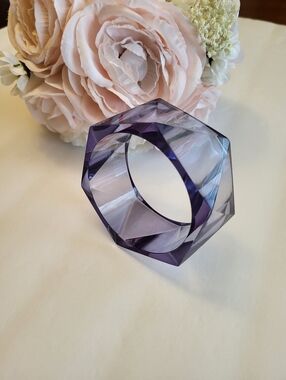 Bangle Bracelet Thick Faceted Lucite Purple Lavender Statement Jewelry Gift